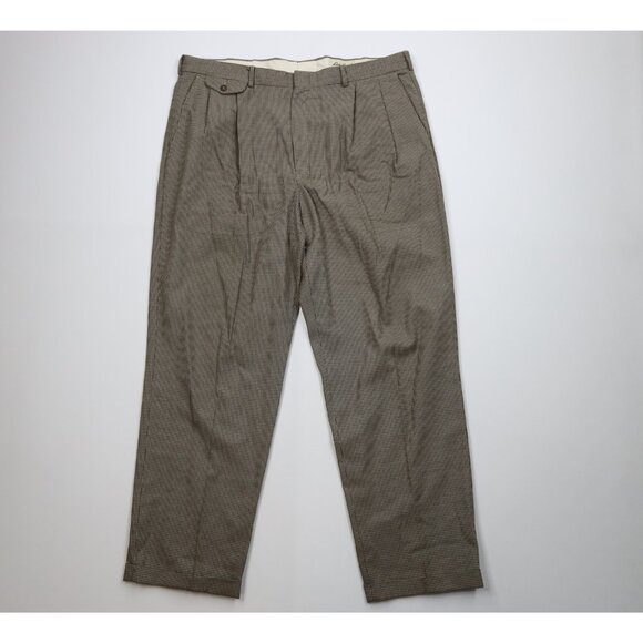 Vintage 90s Eddie Bauer Mens 40x32 Faded Houndstooth Wide Leg Chino Pants Cotton - Picture 1 of 13